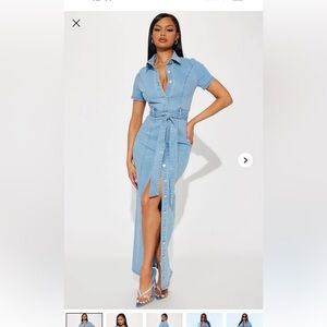 Fashion Nova Light Blue Denim Button-Front Maxi Skirt with Front Slit